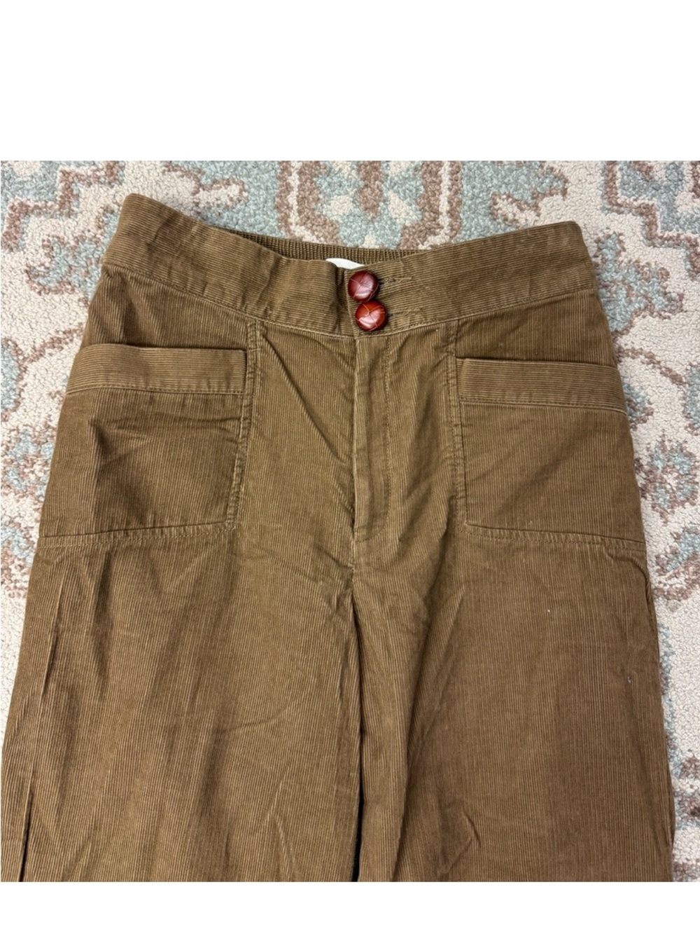 Trovata Wide Leg Corduroy Pants Patch Pockets Size 8 Brownish Dark Olive Green